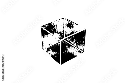 Vector Abstract geometric cube with distressed texture.