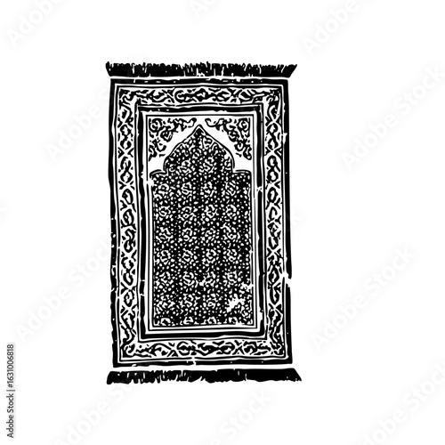 Vector Intricate prayer rug with arched niche .