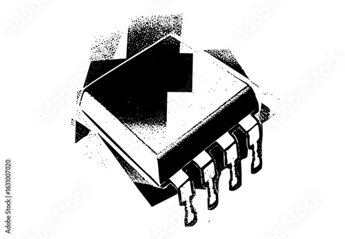 Vector Detailed vector of a microchip with protruding pins.