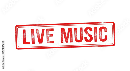 Vintage red neon sign for live music isolated on transparent background