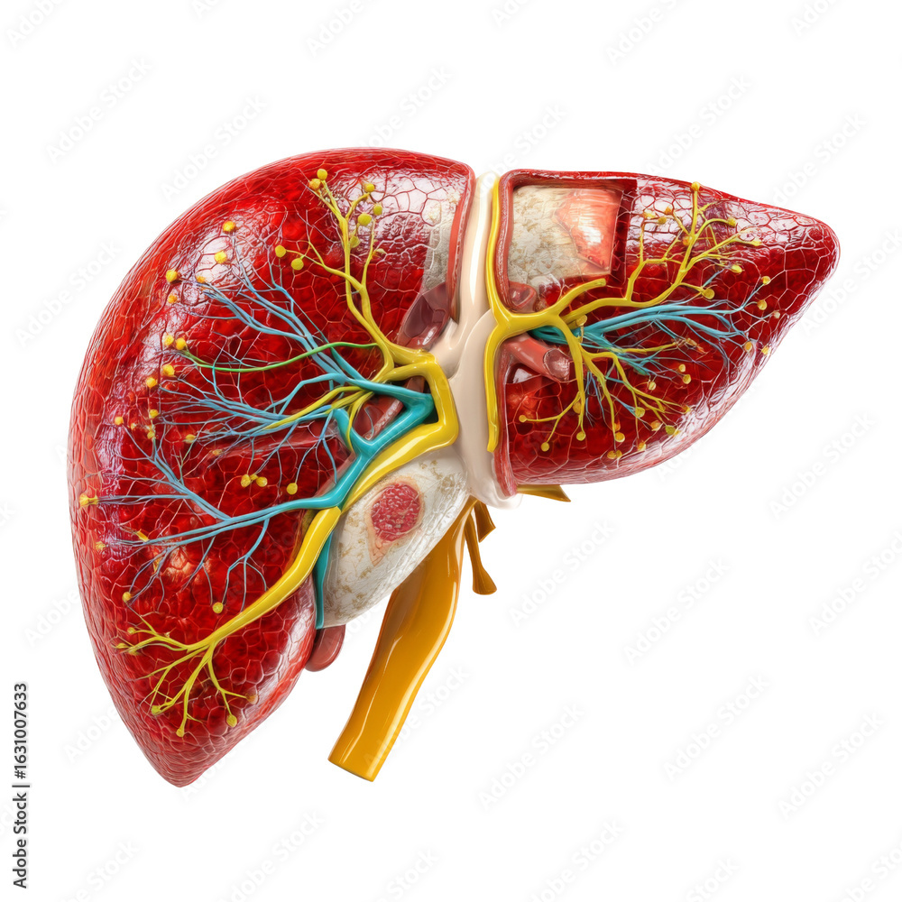 Naklejka premium Anatomical model of human lungs showing detailed structure, blood vessels, and nerves. This vibrant illustration highlights complexity of respiratory system and its functions