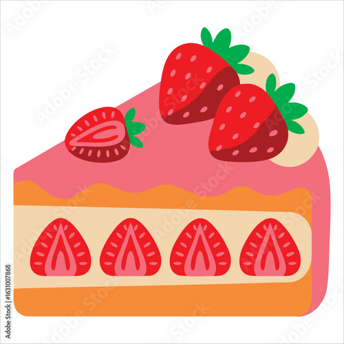 Holiday cake slice collection in cartoon flat design. Sweet pastry with fruit, chocolate and candles, vector set ideal for party and celebration themes