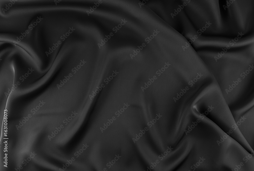 Fototapeta premium Black Crumpled Silk Texture Background