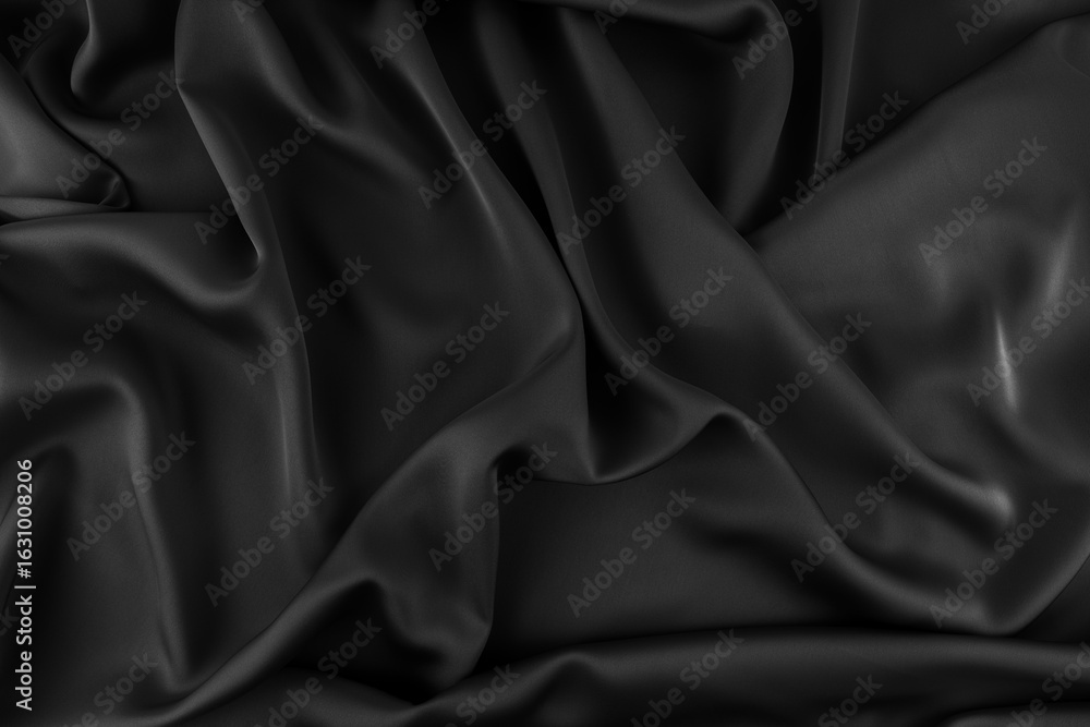 Fototapeta premium Black Crumpled Silk Texture Background