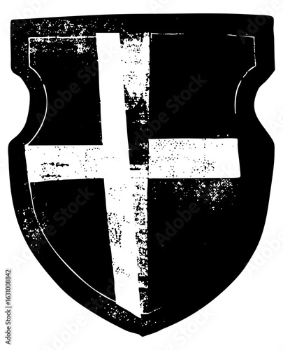 Vector Medieval shield with a white cross .