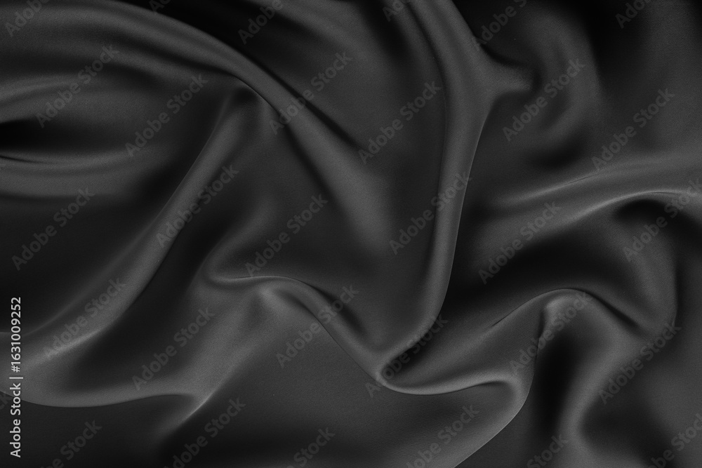 Fototapeta premium Black Crumpled Silk Texture Background