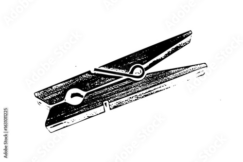 Vector Detailed of a wooden clothespin with spring mechanism.