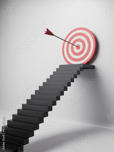 Stairway to success: Arrow hits target, symbolizing achievement and strategic progress.