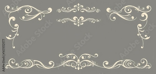 Intricate hand-drawn swirls, flourishes, frames, dividers, & borders in vintage calligraphic style, perfect for wedding stationery,  antique,  pattern