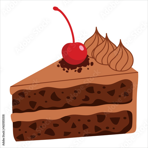 Holiday dessert set of birthday cake slices with chocolate, fruit and candles, hand drawn flat cartoon bakery illustration for festive design use