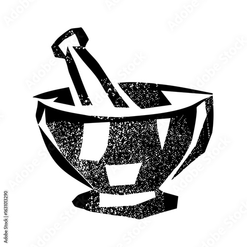 Vector Detailed mortar and pestle in black and white.