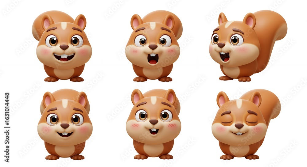 Obraz premium Cartoon squirrel characters expressions set
