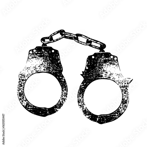 Vector Detailed of metallic handcuffs with connecting chain.