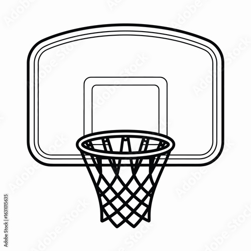 Simple line drawing of a basketball hoop and backboard