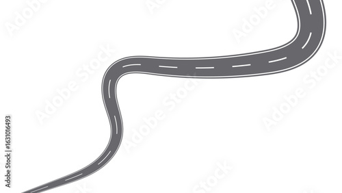 Winding road. Traveling along a curved highway. Road to horizon in perspective. Winding asphalt empty line isolated on transparent back. Curvy asphalt empty line isolated vector concept.