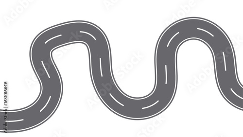 Winding road. Traveling along a curved highway. Road to horizon in perspective. Winding asphalt empty line isolated on transparent back. Curvy asphalt empty line isolated vector concept.