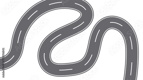 Winding road. Traveling along a curved highway. Road to horizon in perspective. Winding asphalt empty line isolated on transparent back. Curvy asphalt empty line isolated vector concept.