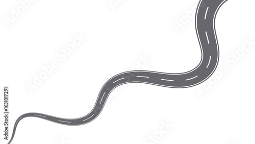 Vector Curved road with white lines. Winding road. Journey traffic curved highway. Road to horizon in perspective. Winding asphalt empty line isolated vector concept. isolated on transparent back