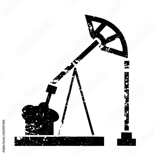 Vector Distressed monochrome of a pumping jack oil rig.