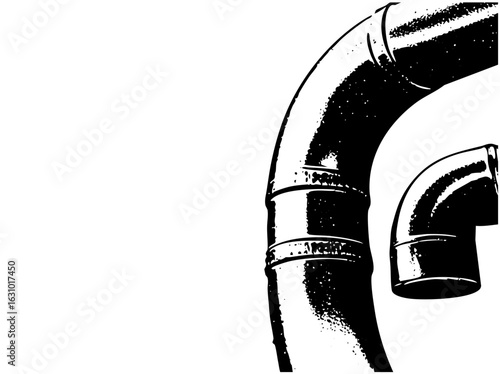 Vector Industrial pipe bends with metallic texture.