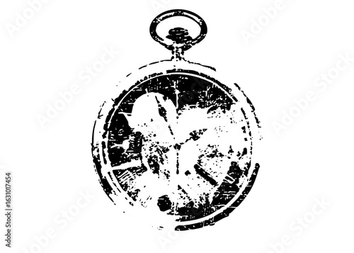 Vector Vintage pocket watch with cracked glass effect.