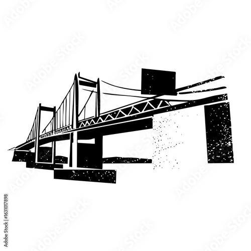 Vector Dramatic vector of a suspension bridge with textured supports.