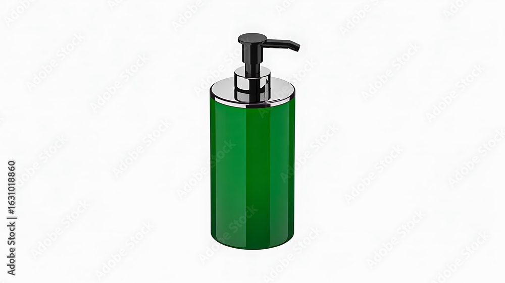 Obraz premium Green liquid dispenser bottle with black pump for soap or lotion isolated on white background