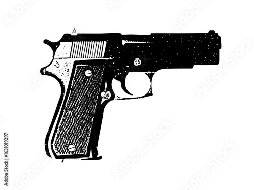 Vector Detailed black and white of a handgun.