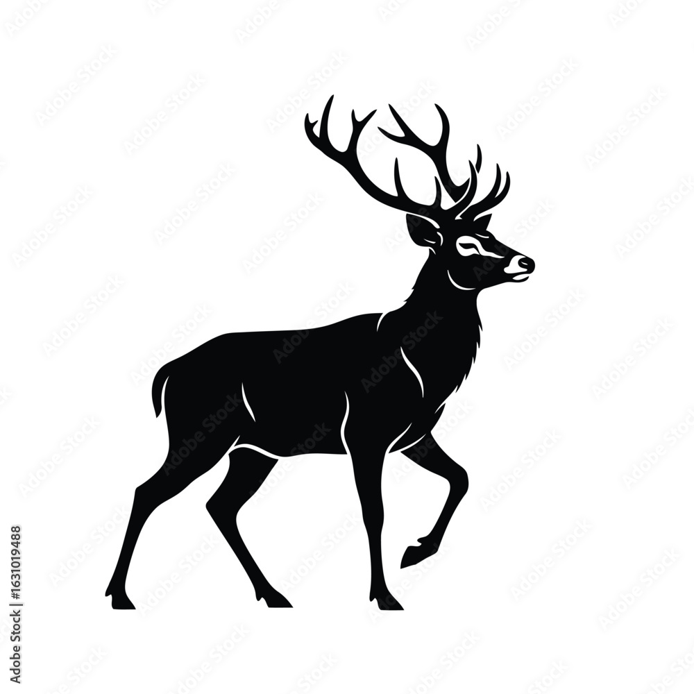 Fototapeta premium Vector art of majestic deer with large antlers standing isolated on white background