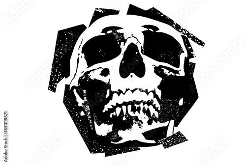 Vector Dramatic skull with fragmented elements.