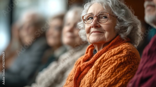 Portrait of an elderly woman enjoying a social gathering with other seniors
