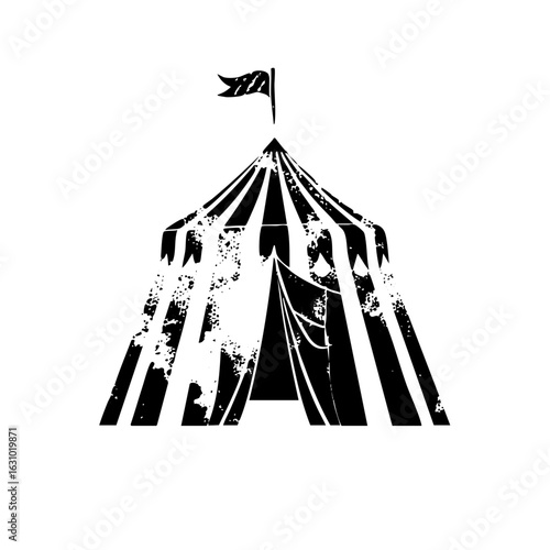 Vector Striking black silhouette of a vintage circus tent with a fluttering flag.