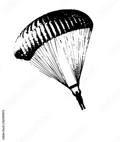 Vector Silhouette of a parachutist descending with a patterned canopy.