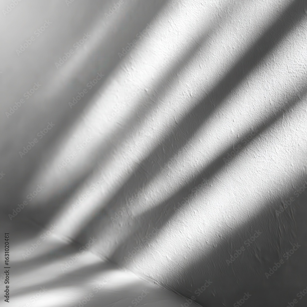 Fototapeta premium Blurred overlay effect for photo and mockups. Wall texture with organic drop diagonal shadow and rays of light on a white wall. shadows for natural light effects.