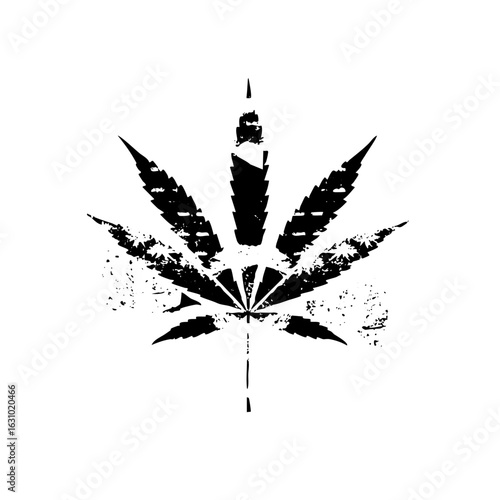 Vector Detailed black cannabis leaf with textured edges.