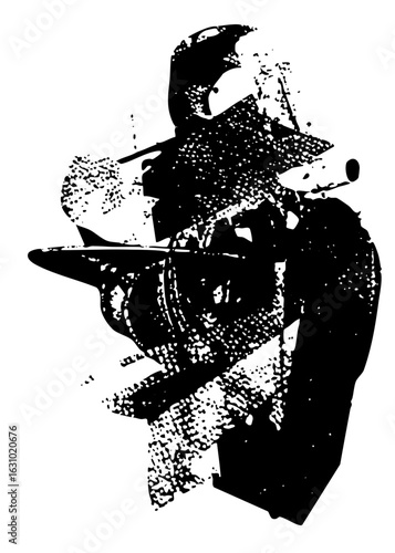 Vector Dramatic silhouette of a man in a hat with a pipe
