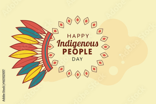 Happy Indigenous People Day with Native American Headdress and Decorative Elements vector