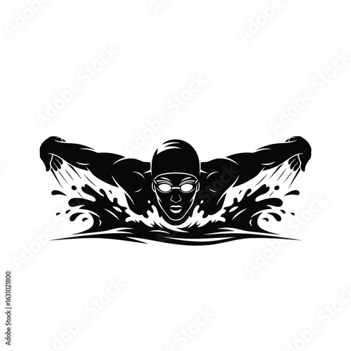 Vector art of swimmer performing butterfly stroke in water isolated on white background
