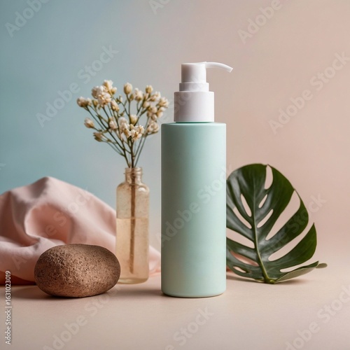 Empty green cream bottle mop-up