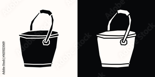 Black and White Filled Bucket Icon in a Cutout Style
