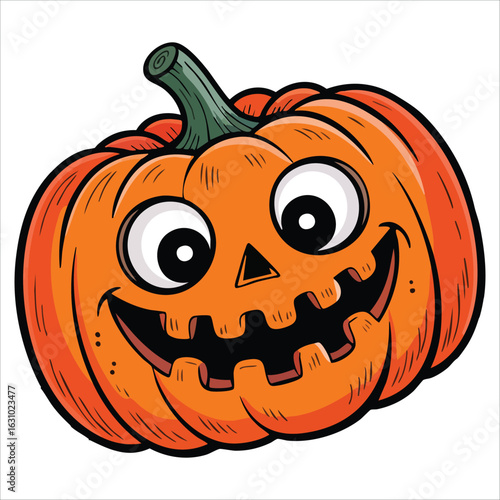 Orange pumpkin with happy face for Halloween and Thanksgiving autumn occasions. October festival decoration element collection in hand drawn line art style.