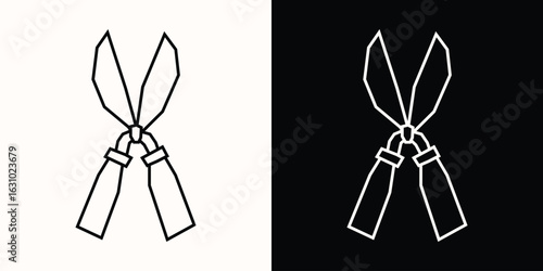 Black and White Line Art Gardening Shears Icon in a Cutout Style
