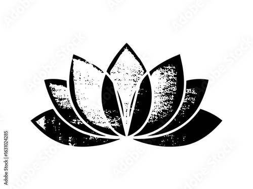 Vector Elegant black lotus flower with distressed texture.