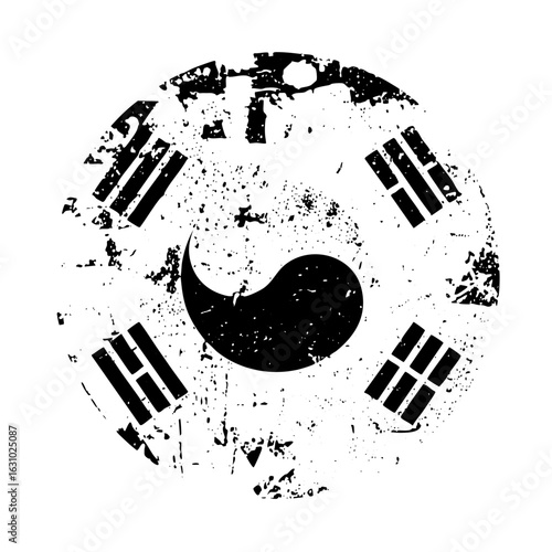 Vector Distressed Korean Flag Symbol with Yin Yang
