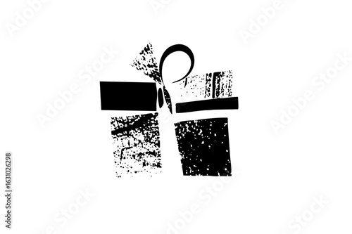 Vector Black and white gift box with ribbon .