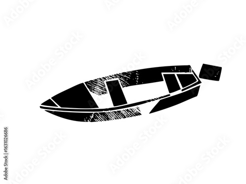 Vector Black silhouette of a motorboat with an outboard engine.