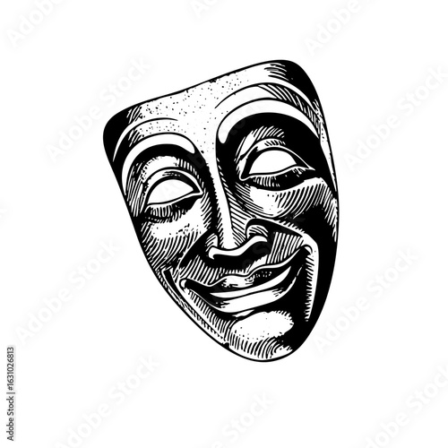 Vector Detailed of a smiling theatrical mask.