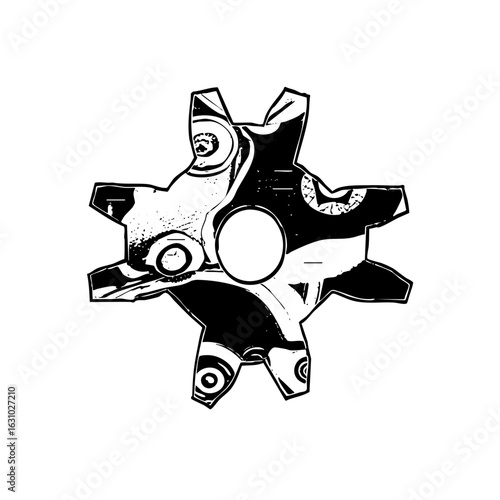 Vector Intricate mechanical emblem with central void .