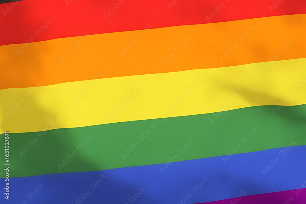 Obraz premium Rainbow flag with red orange yellow green blue and purple horizontal stripes waving in the wind showing pride