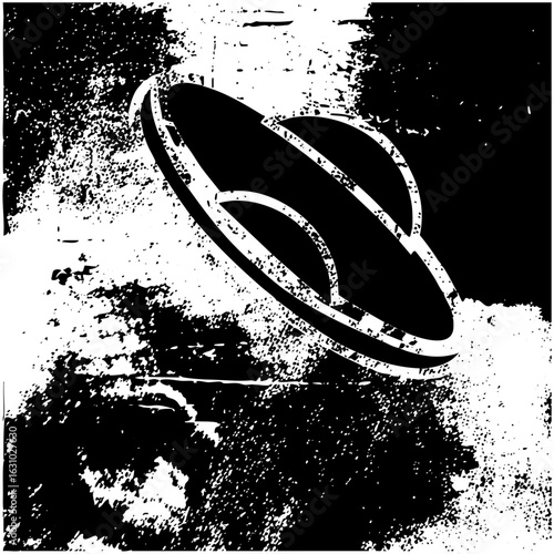Vector Stylized flying saucer with concentric rings.